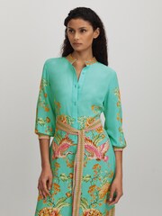 Raishma Silk Printed Belted Midi Dress - Image 3 of 5