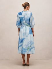 Forever New Blue Lorena Button Front Midi Dress Contains Linen - Image 2 of 4