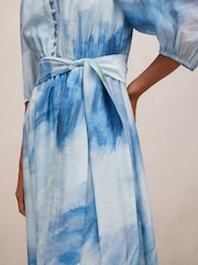 Forever New Blue Lorena Button Front Midi Dress Contains Linen - Image 3 of 4