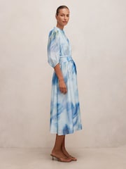 Forever New Blue Lorena Button Front Midi Dress Contains Linen - Image 4 of 4