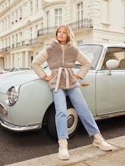 Lipsy Brown Faux Fur Hybrid Belted Coat (5-16yrs) - Image 3 of 4