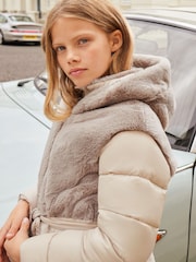 Lipsy Brown Faux Fur Hybrid Belted Coat (5-16yrs) - Image 4 of 4