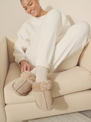 Sand Suede Faux Fur Lined Mule Slippers - Image 1 of 9