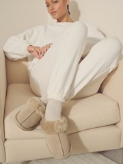 Sand Suede Faux Fur Lined Mule Slippers - Image 2 of 9