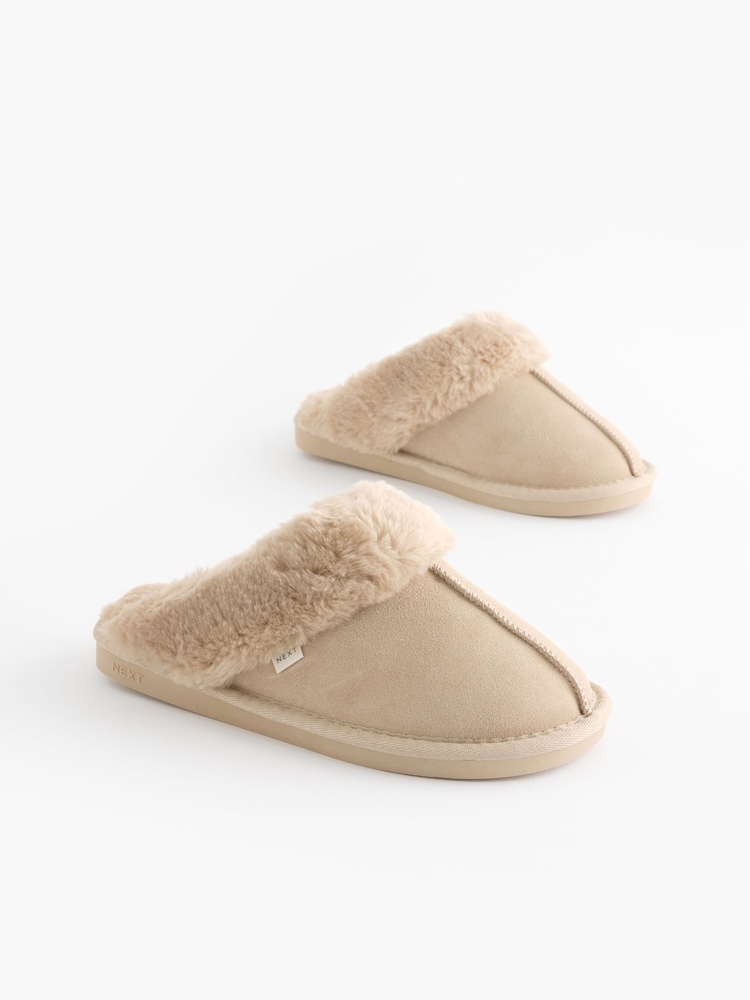 Sand Suede Faux Fur Lined Mule Slippers - Image 5 of 9