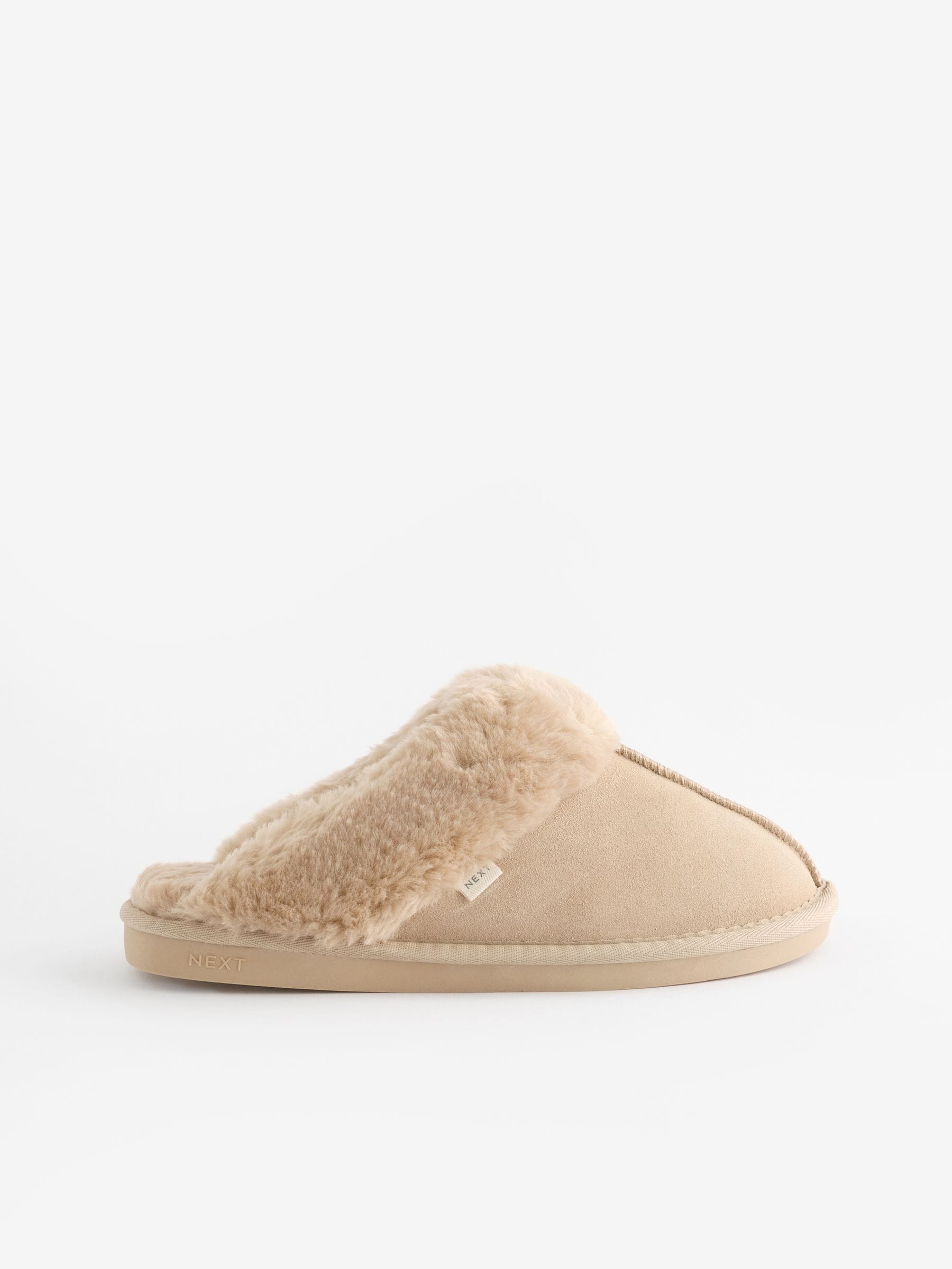 【MODERNIF】Suede slippers Buy Sand Suede Faux Fur Lined Mule Slippers from Next USA
