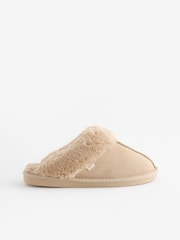 Sand Suede Faux Fur Lined Mule Slippers - Image 6 of 9