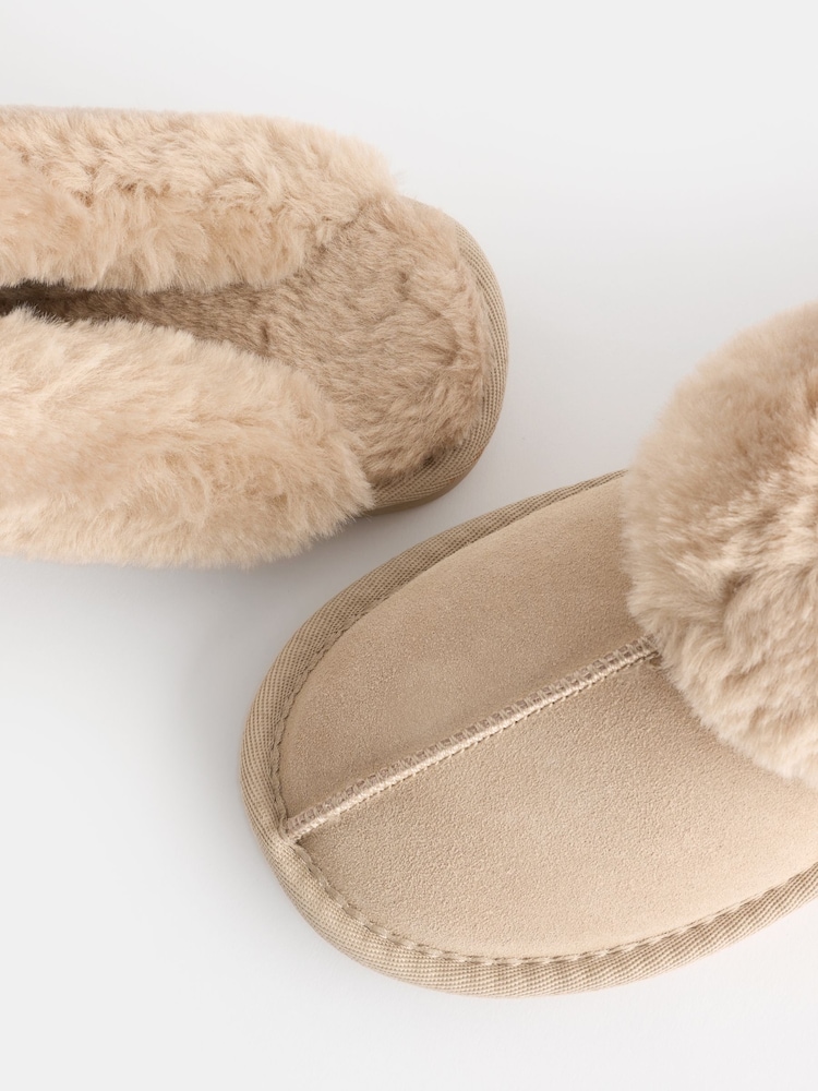Sand Suede Faux Fur Lined Mule Slippers - Image 8 of 9
