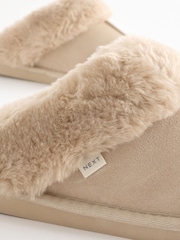 Sand Suede Faux Fur Lined Mule Slippers - Image 9 of 9