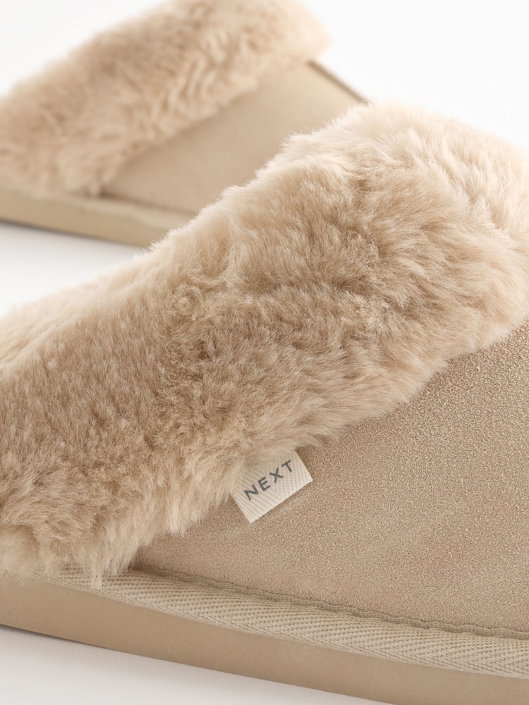 Sand Suede Faux Fur Lined Mule Slippers - Image 9 of 9