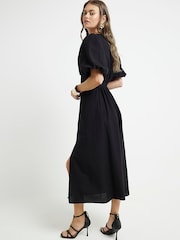 River Island Black Beaded Puff Sleeve Midi Tea Dress - Image 2 of 5