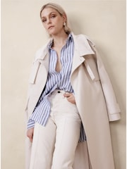 Banana Republic Blue Stripe Oversized 100% Linen Shirt - Image 1 of 4