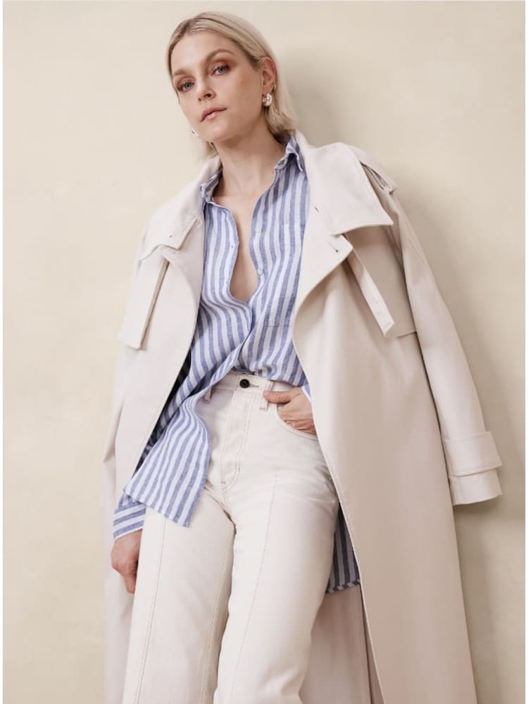 Banana Republic Blue Stripe Oversized 100% Linen Shirt - Image 1 of 4