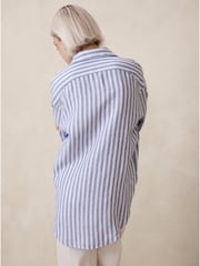 Banana Republic Blue Stripe Oversized 100% Linen Shirt - Image 2 of 4