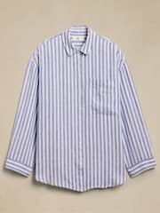 Banana Republic Blue Stripe Oversized 100% Linen Shirt - Image 4 of 4