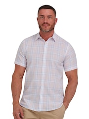 Raging Bull Pink Short Sleeve Plaid Check Linen Look Shirt - Image 1 of 9