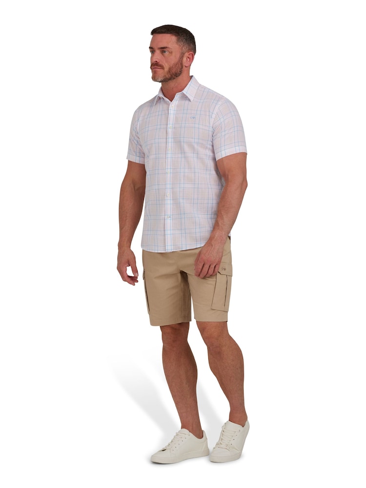 Raging Bull Pink Short Sleeve Plaid Check Linen Look Shirt - Image 2 of 9