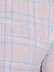 Raging Bull Pink Short Sleeve Plaid Check Linen Look Shirt - Image 7 of 9
