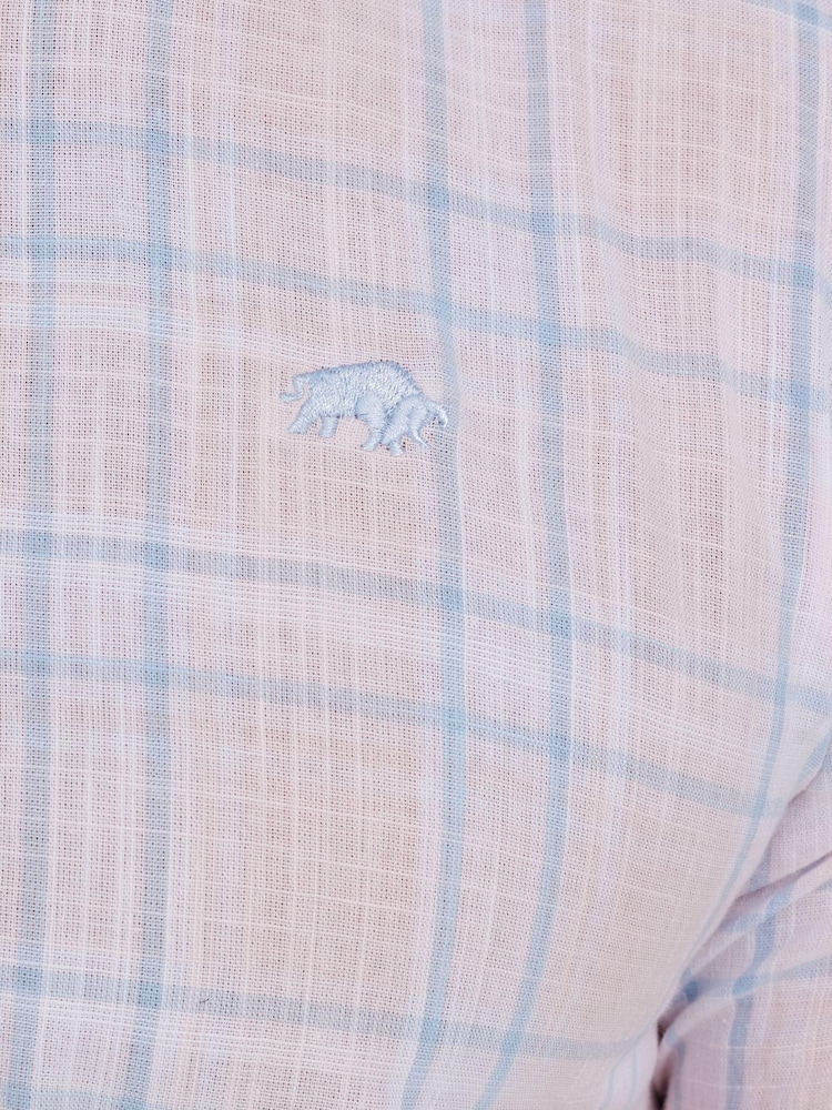 Raging Bull Pink Short Sleeve Plaid Check Linen Look Shirt - Image 9 of 9