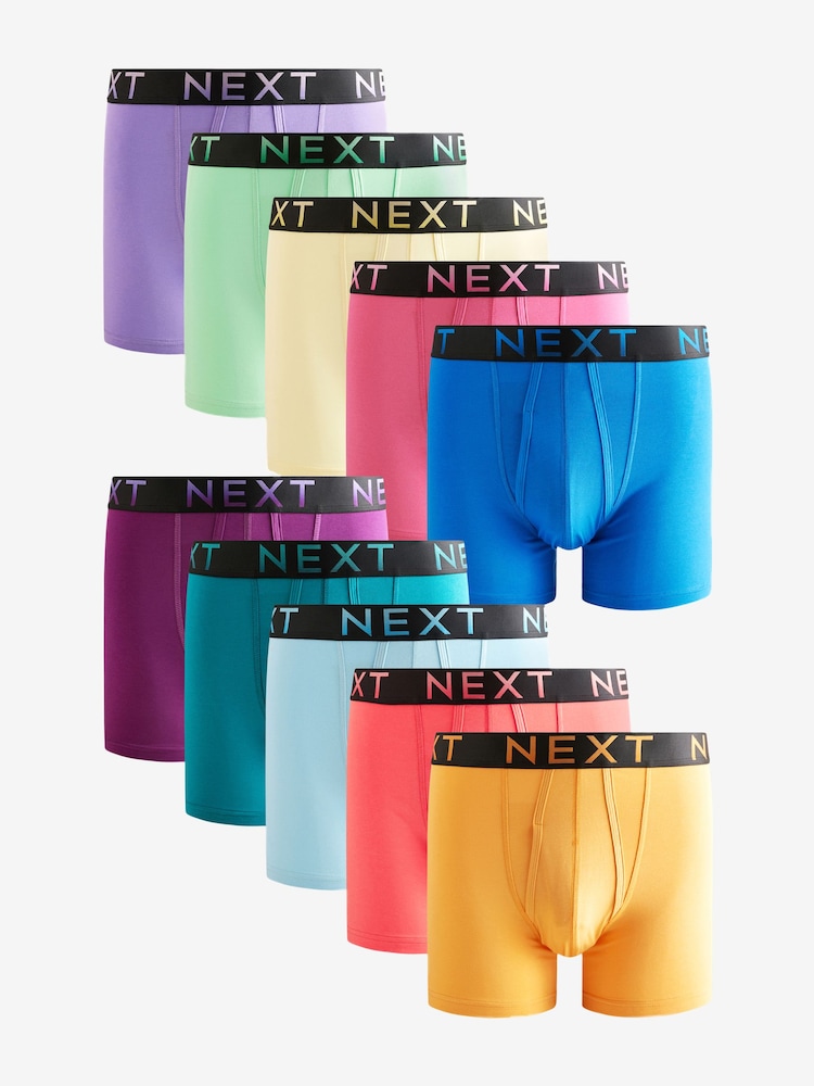 Bright Colour Black Waistband 10 pack A-Front Boxers - Image 1 of 13 Bright Colour Black Waistband 10 pack A-Front Boxers - Image 1 of 13