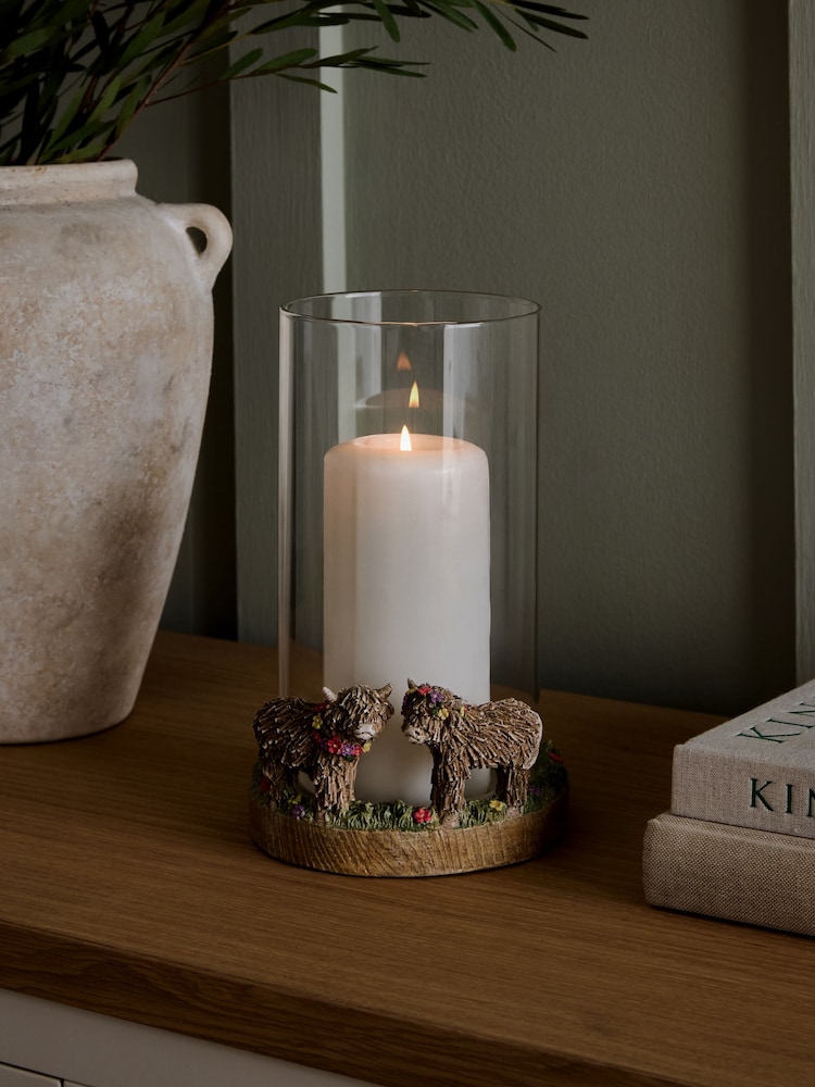 Natural Hamish The Highland Cow Floral Hurricane Candle Holder - Image 2 of 5