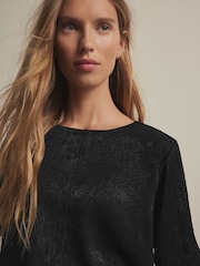 Black Satin Crinkle Textured T-Shirt - Image 1 of 7