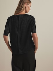 Black Satin Crinkle Textured T-Shirt - Image 4 of 7