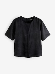 Black Satin Crinkle Textured T-Shirt - Image 5 of 7