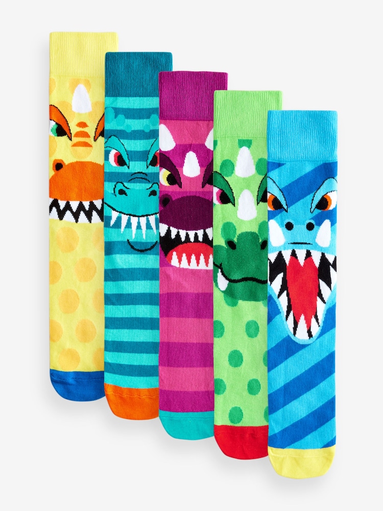 Bright Dinosaur Fun Pattern Socks 5 Pack - Image 1 of 8