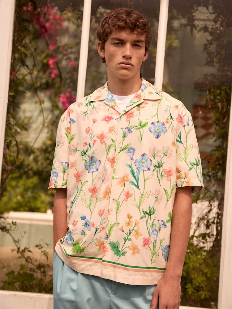 Ecru White EDIT Short Sleeve Floral Printed Shirt - Image 1 of 8