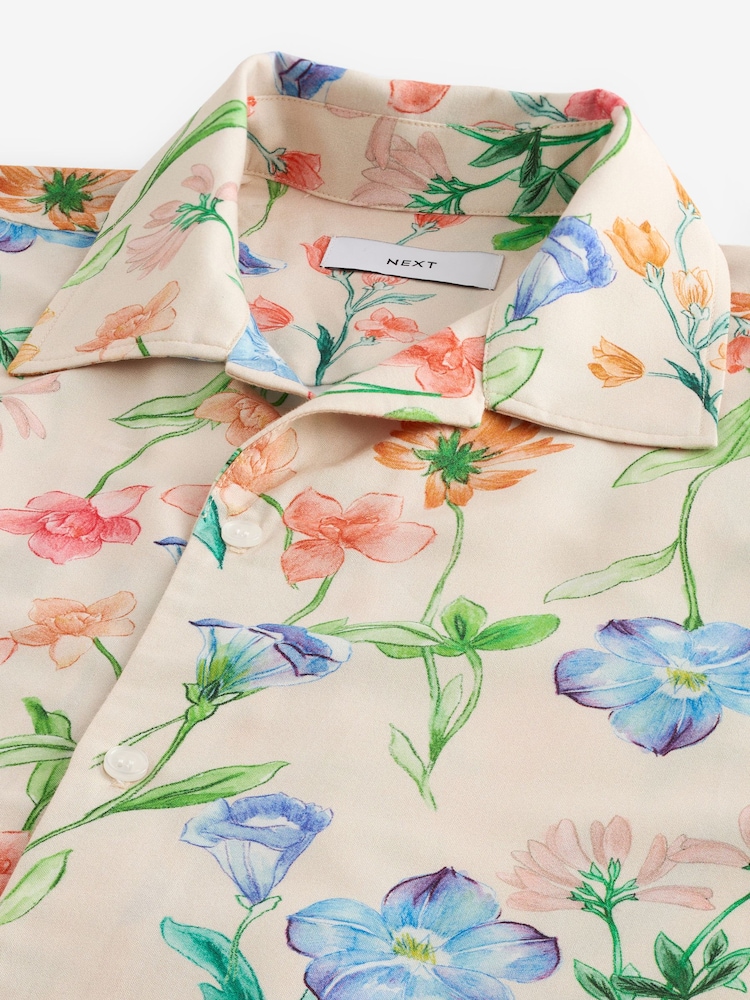 Ecru White EDIT Short Sleeve Floral Printed Shirt - Image 8 of 8 Ecru White EDIT Short Sleeve Floral Printed Shirt - Image 8 of 8