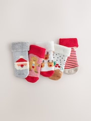 Red Christmas Roll Top Baby Socks 5 Pack - Image 1 of 3