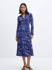 Mango Blue Belt Shirt Dress - Image 1 of 6