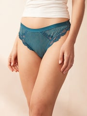 Plum Purple/Teal Blue/Light Pink High Leg Lace Trim Knickers 3 Pack - Image 2 of 9