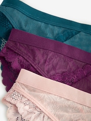 Plum Purple/Teal Blue/Light Pink High Leg Lace Trim Knickers 3 Pack - Image 8 of 9