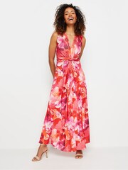 M&Co Orange Tropical Print Knot Front Maxi Dress - Image 1 of 6