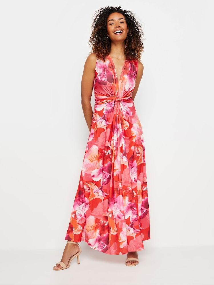 M&Co Orange Tropical Print Knot Front Maxi Dress - Image 1 of 6