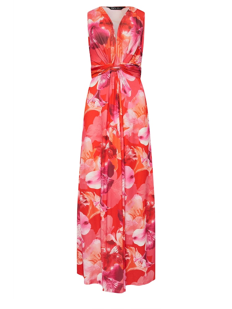 M&Co Orange Tropical Print Knot Front Maxi Dress - Image 6 of 6