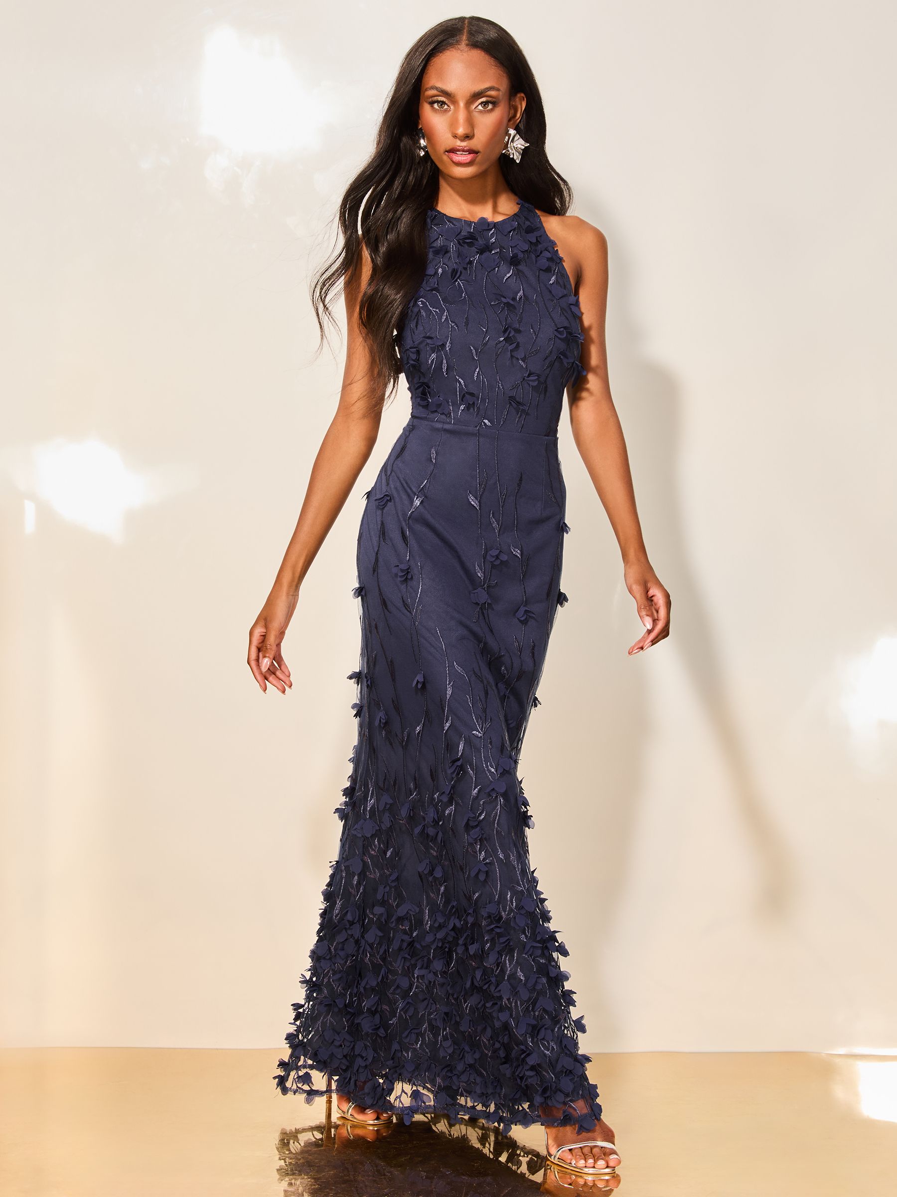 Buy Lipsy Navy Blue Premium Halter 3D Applique Maxi Dress from Next Luxembourg