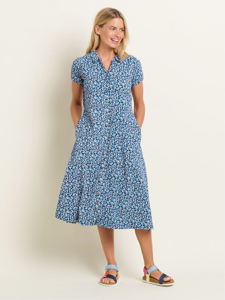 Brakeburn Blue 100% Cotton Brushed Camo Shirt Dress - Image 1 of 5