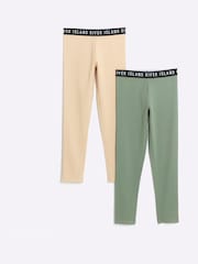 River Island Green Girls 100% Cotton Waistband Leggings 2 Pack - Image 1 of 3