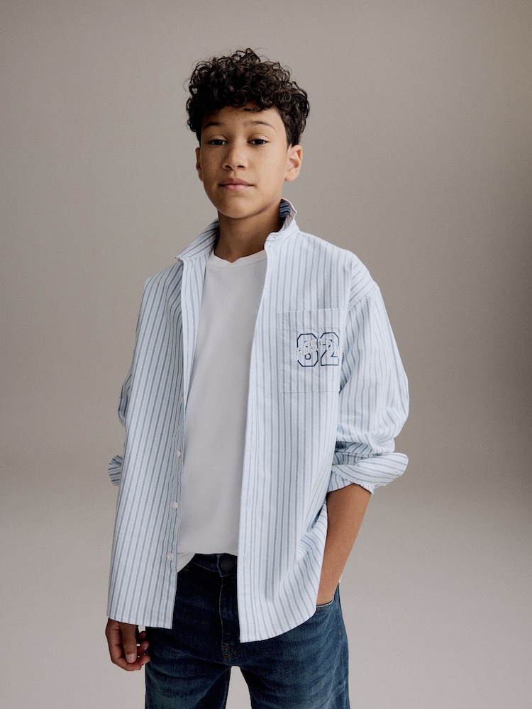 Blue Boston 100% Cotton Long Sleeve Stripe Shirt (3-16yrs) - Image 1 of 8