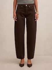 Forever New Brown Emma Mid Rise Barrel Jeans - Image 1 of 5