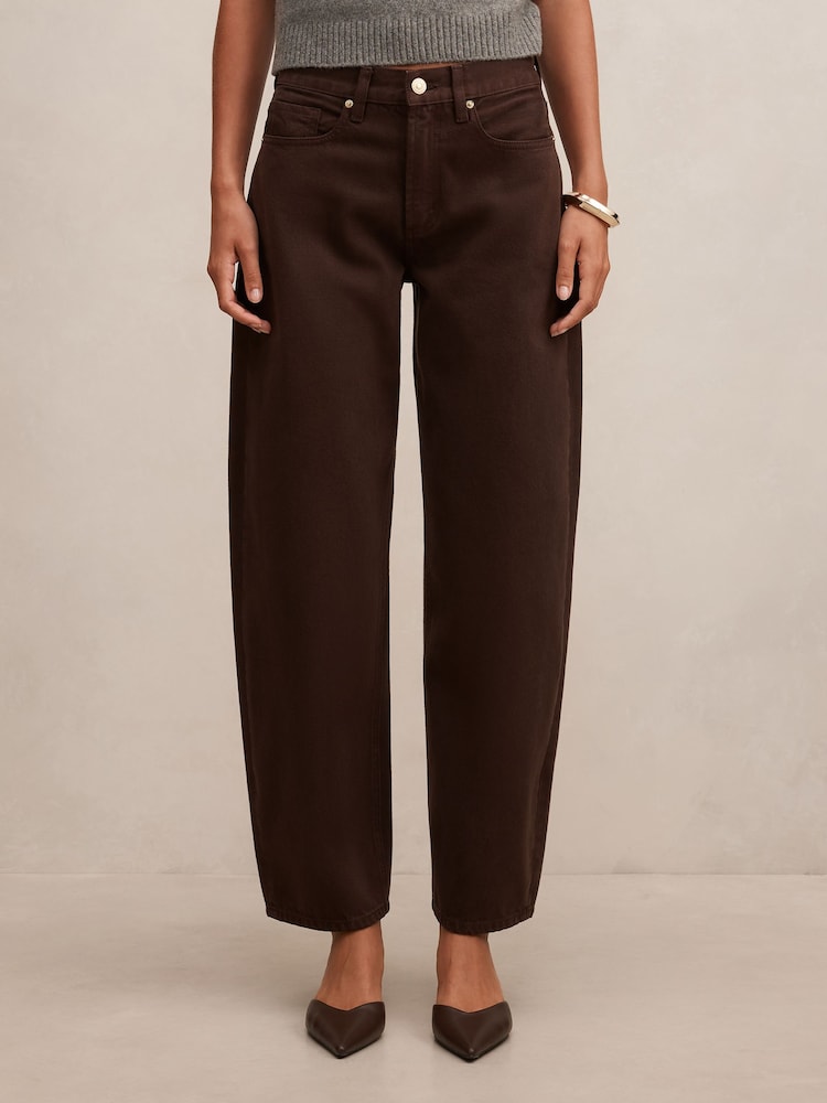 Forever New Brown Emma Mid Rise Barrel Jeans - Image 1 of 5 Forever New Brown Emma Mid Rise Barrel Jeans - Image 1 of 5