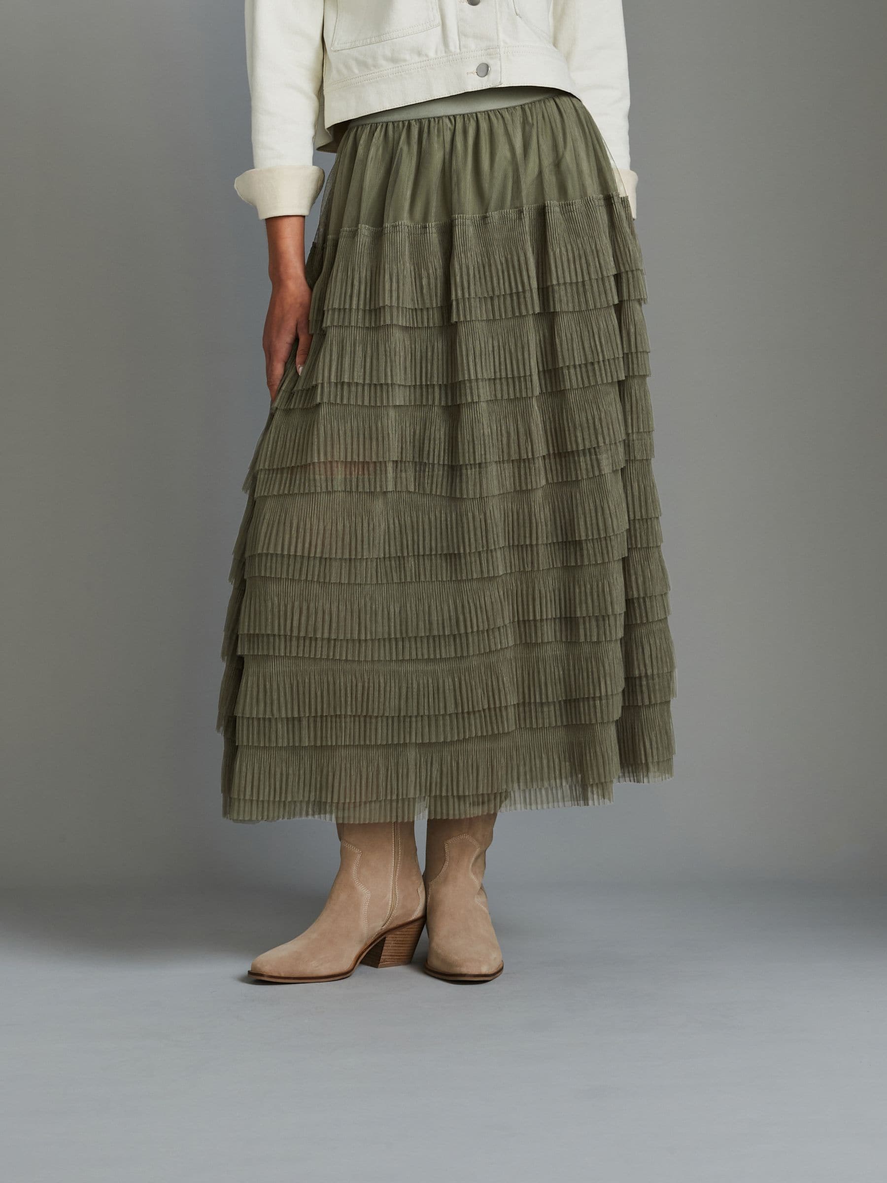 Buy Khaki Green Mesh Tulle Midi Skirt from Next Netherlands