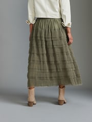 Khaki Green Mesh Tulle Midi Skirt - Image 4 of 7