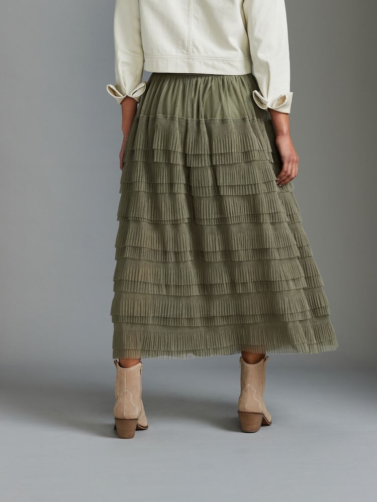 Vert kaki - Jupe mi-longue en tulle - Image 4 of 7