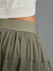 Khaki Green Mesh Tulle Midi Skirt - Image 5 of 7