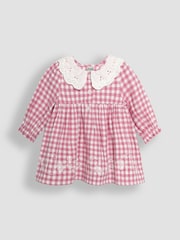 JoJo Maman Bébé Pink Mouse Embroidered Gingham Baby Dress & Tights Set - Image 1 of 5