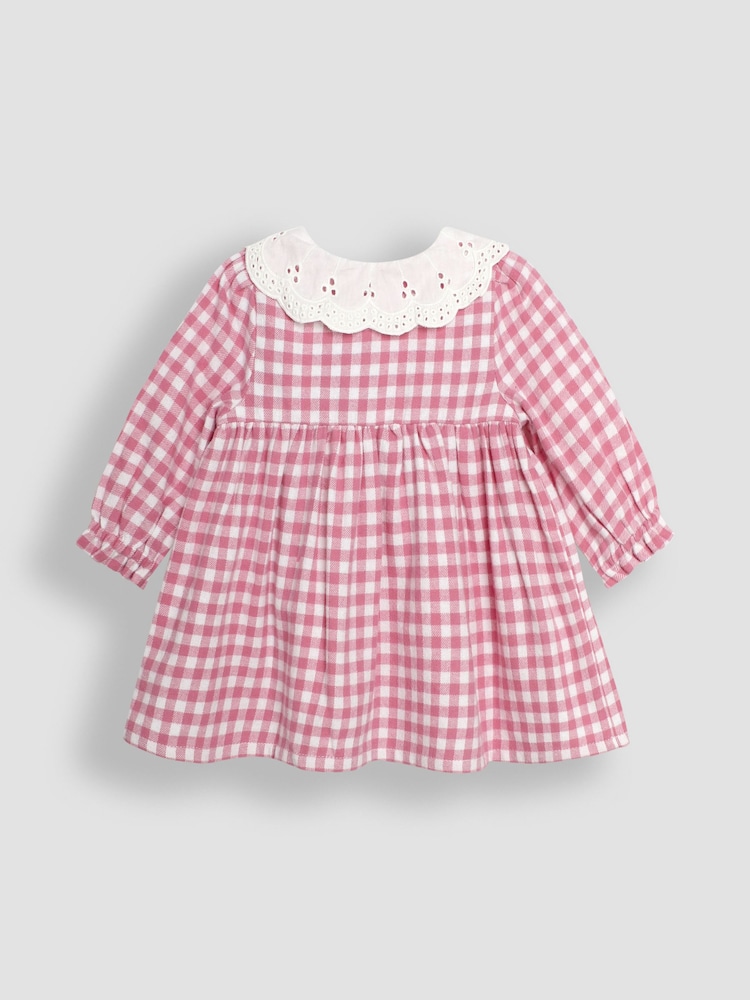 JoJo Maman Bébé Pink Mouse Embroidered Gingham Baby Dress & Tights Set - Image 2 of 5